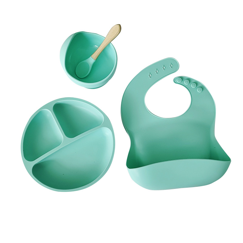 Vajilla para niños de Amazon, juego de ocho piezas, tazón de comida para entrenamiento de bebé, juego de vajilla de alimentación de bebé de silicona de calidad alimentaria