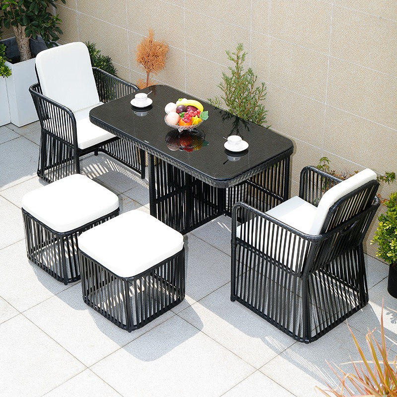 Patio Wicker Table and Chairs Set of Three, Simple Modern Combination for Leisure Decks, Outdoor Courtyards, Gardens, and Balconies