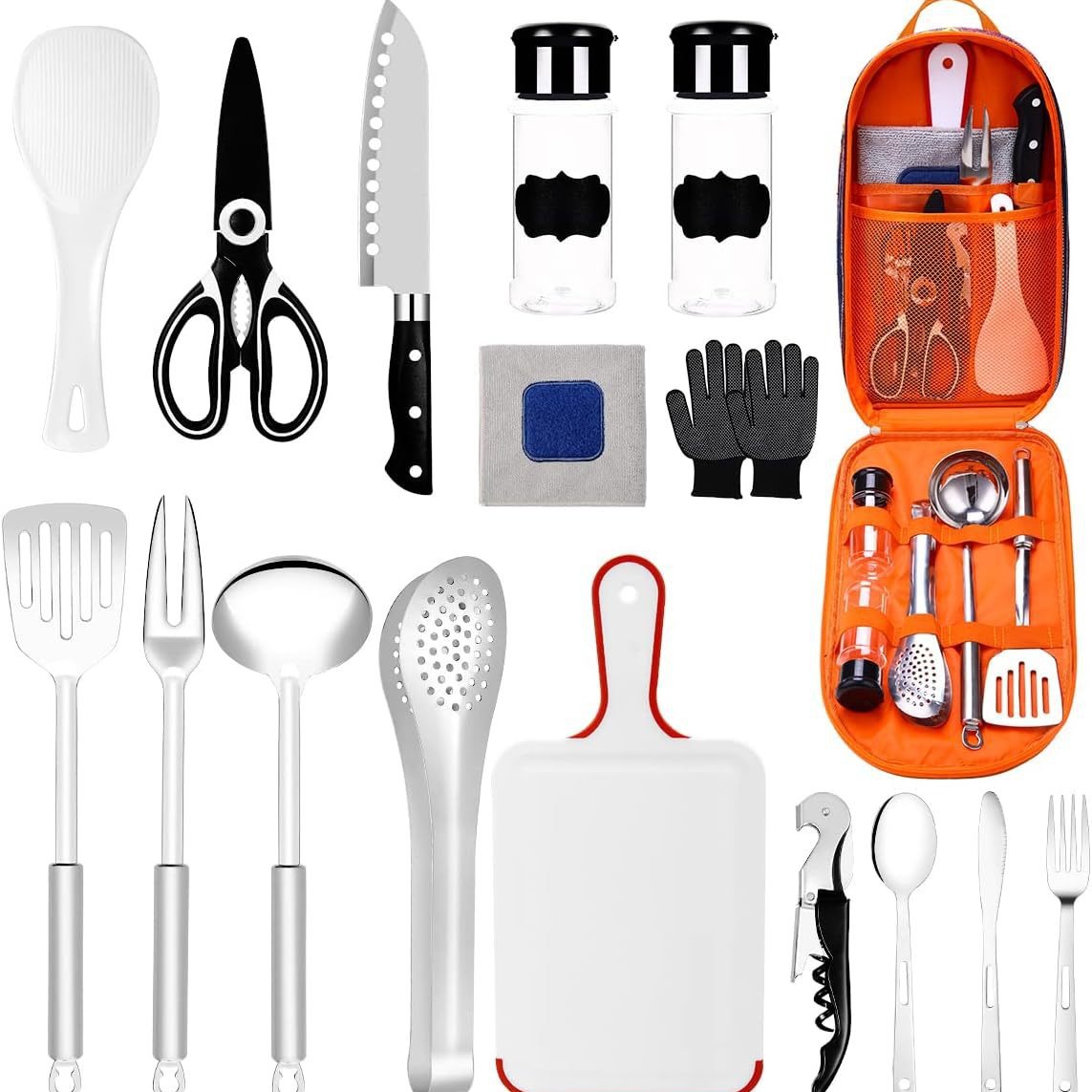 Juego de cocina para caravana/camping, incluye utensilios y estufa portátil
