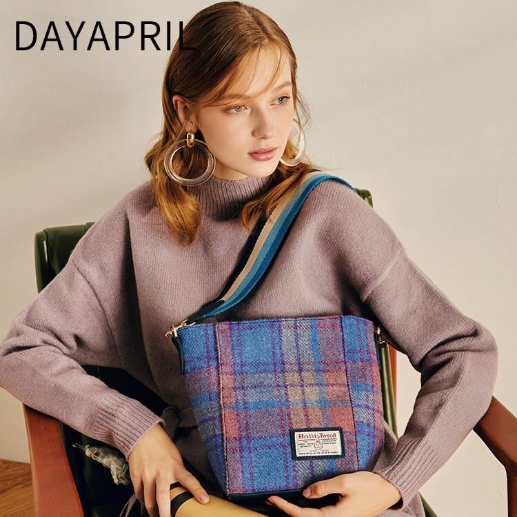 Harris British Raw Wool Autumn and Winter New Bag Harris Tweed Fashion Bucket Women's Bag Small Tote Bag