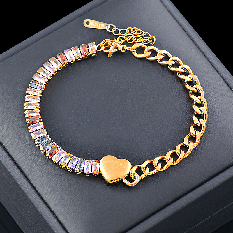Fashion Geometric Titanium Steel Patchwork Gold Plated Zircon Bracelets 1 Piece