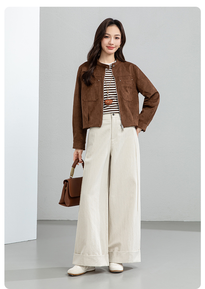 Quần culottes nữ ống rộng cạp cao chất liệu Tencel cotton, dáng suông rủ nhẹ — Xám gạo chi tiết 24