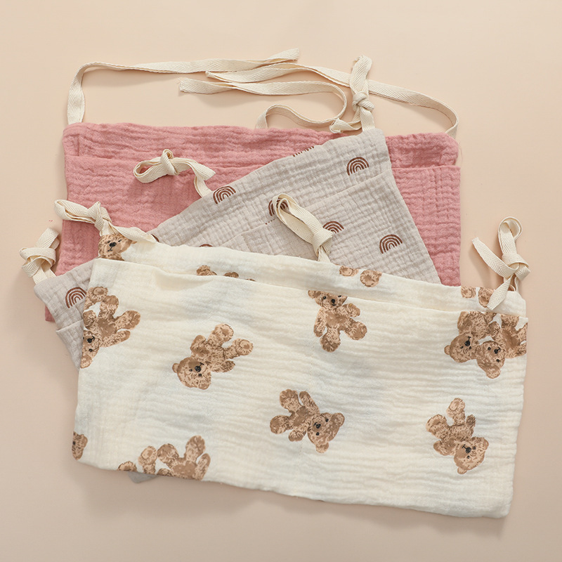 European and American double-layer pure cotton baby bedside storage bag double pocket stroller hanging bag printed baby bottle hanging bag