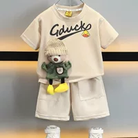 Детская одежда Little Yellow Duck, летний костюм с короткими рукавами для мальчиков, новинка 2025 года, детский летний тонкий повседневный модный комплект из двух предметов
