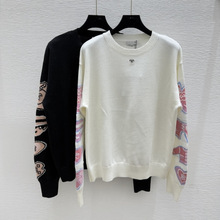 南油高版本CD家25早秋新款丹顶鹤字母刺绣圆领长袖针织衫羊绒毛衣