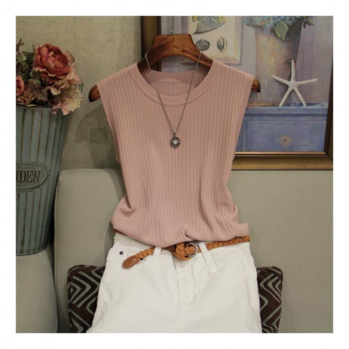 Plus-size ice silk crew-neck camisole for women, summer, Korean-style versatile sleeveless innerwear, knitted base layer, outerwear top