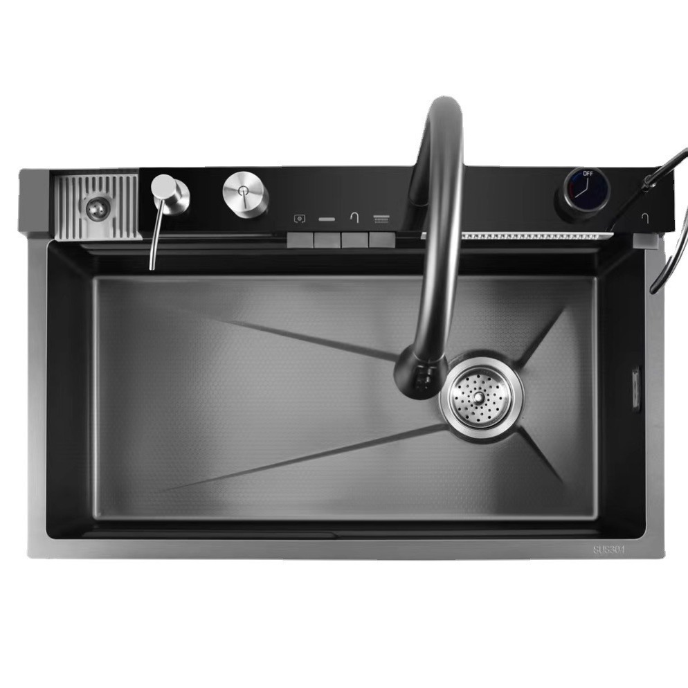 JOMOW cocina 304 cascada de acero inoxidable piano pantalla digital fregadero inteligente grande de un solo tanque fregadero doméstico lavabo de verduras