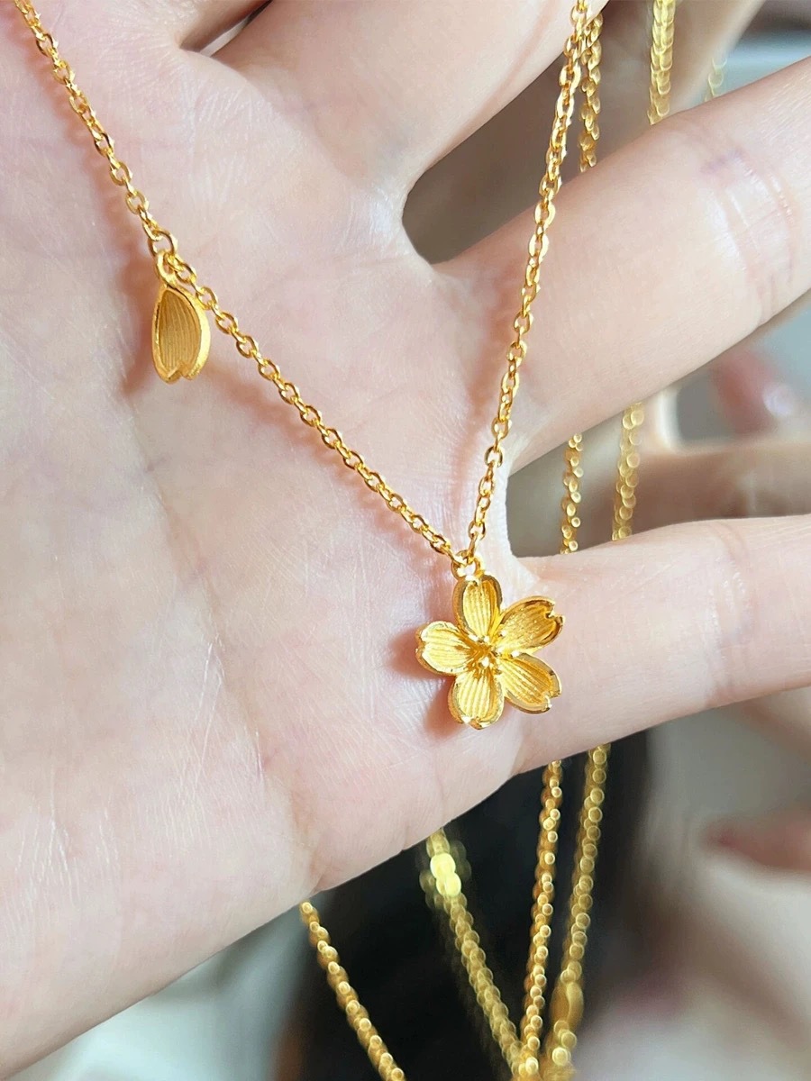 Little Red Riding Book Same Style Cherry Blossom Necklace Live Fashion Simple Elegant One Set Chain Sand Gold Flower Clavicle Chain_voghion.com