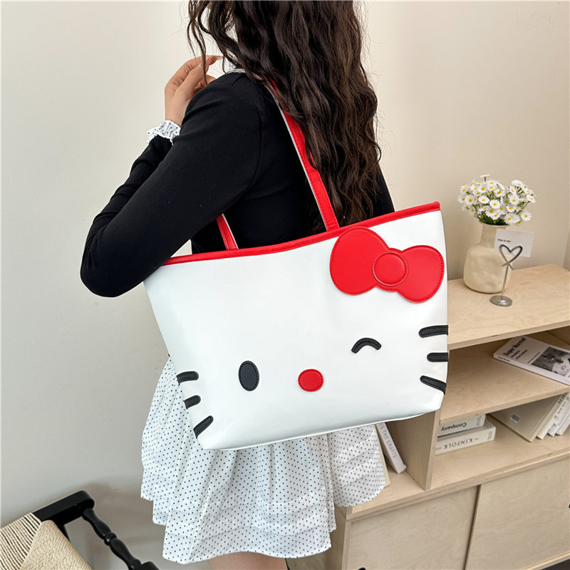 Korean Style Large-Capacity Cute Kitty Tote Bag for Women 2026 New Fashion Hand-Held Shopping Bag Commuter Shoulder Bag
