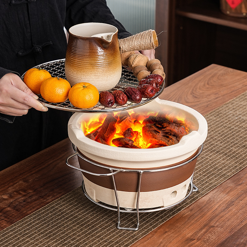 Tea Brewing Set for Home Use, Tea Pot and Stove for Indoor and Outdoor Camping, Charcoal Tea Stove, Ceramic Pot Accessories, Coarse Pottery