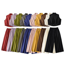 跨境外贸女装2025秋季欧美风立领马甲外套+抽绳休闲阔腿裤套装女