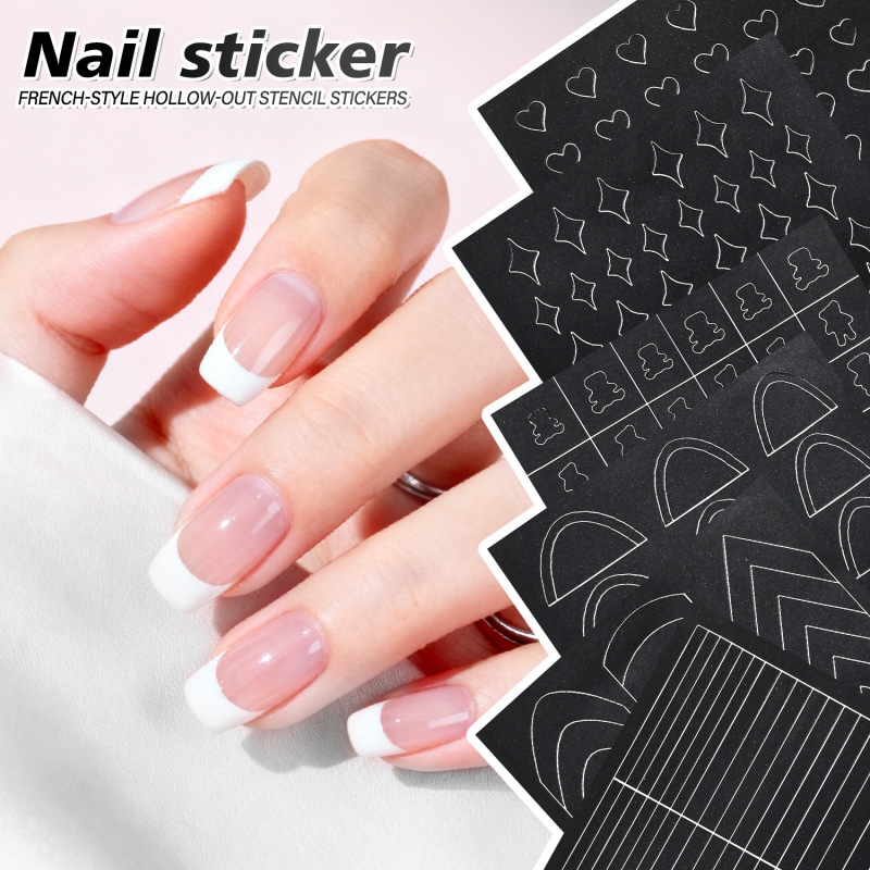 Hollow Nail Art Inkjet Nail Stickers Collection Butterfly Love Bear French Style Special Template Sticker FS Hollow Nail Art Inkjet Nail Stickers Collection Butterfly Love Bear French Style Special Template Sticker FS