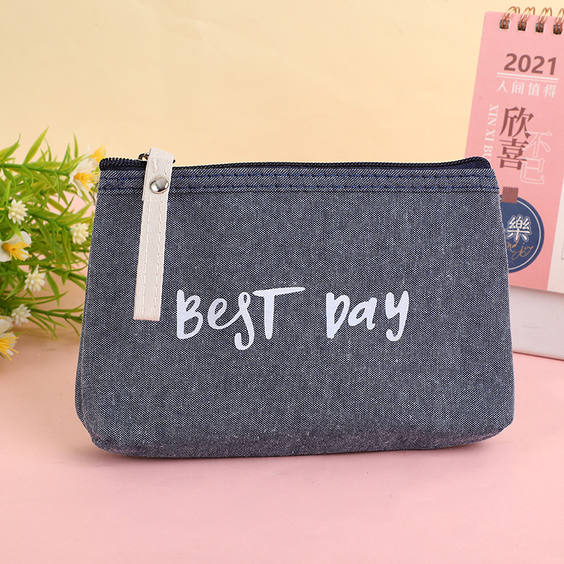 Estilo coreano ins chica cambio de corazón bolsa de almacenamiento simple bolsa de cosméticos portátil estudiante viaje color sólido cremallera bolsa de lona