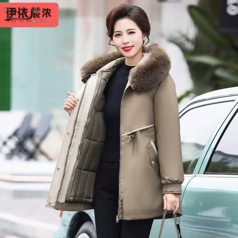 Мама зимняя одежда парка с хлопковой подкладкой одежда утолщенная модная женская одежда среднего и пожилого возраста на подкладке Съемная Большая куртка с хлопковой подкладкой оптом женская