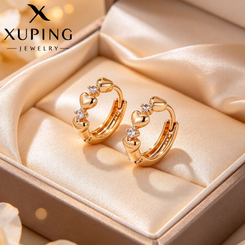 Pendientes de aro Xuping transfronterizos rusos de 18k con incrustaciones de diamantes, joyería de lujo ligero de alta gama al por mayor para mujer.