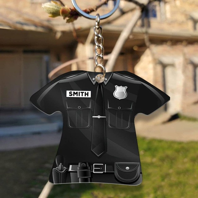 Nuevos productos transfronterizos policía regalo llavero decoración acrílico plano para hombres y mujeres mochila colgante creativo llavero