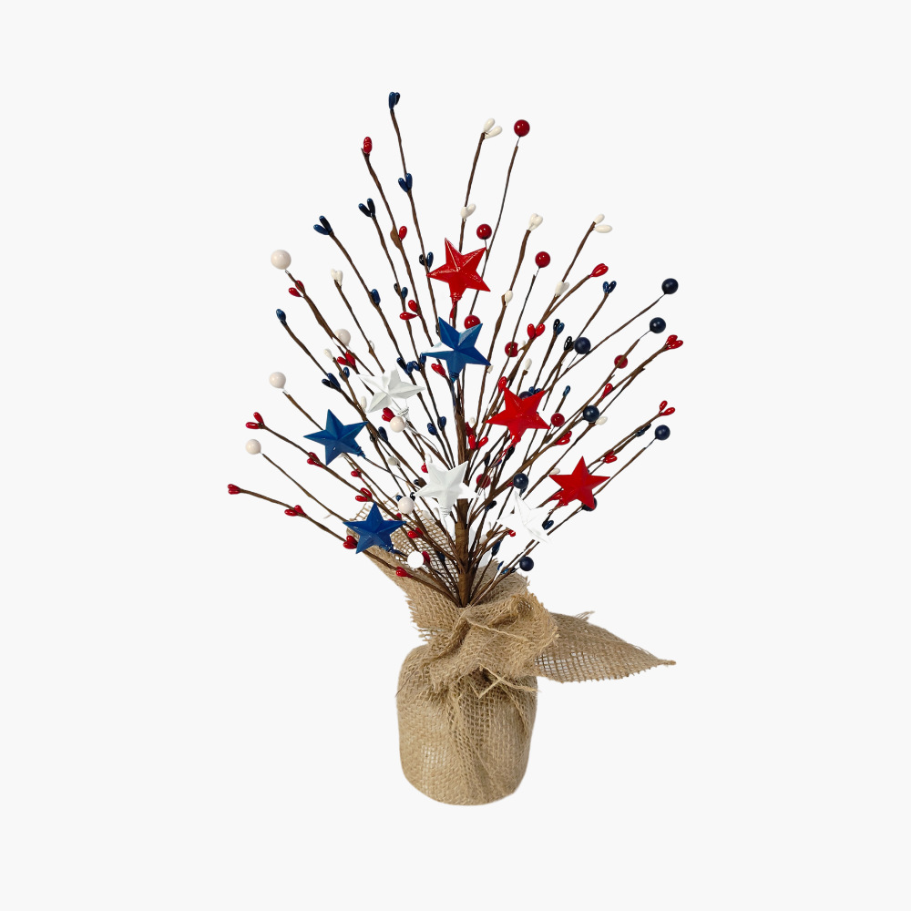 Adornos del Día de la Independencia de EE. UU. Ramas rojas, blancas y azules Adornos de la fiesta del Día Nacional de EE. UU. Pulpa de cinco estrellas