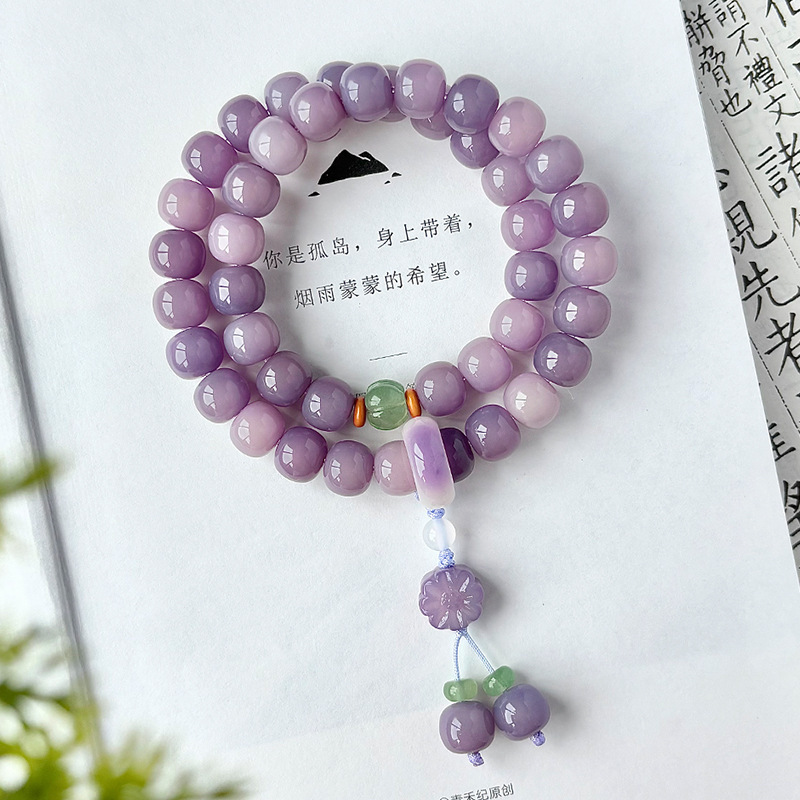 バイオレット 108 白翡翠菩提根ブレスレット彫刻蓮女の子文具菩提ビーズブレスレットネックレス|undefined