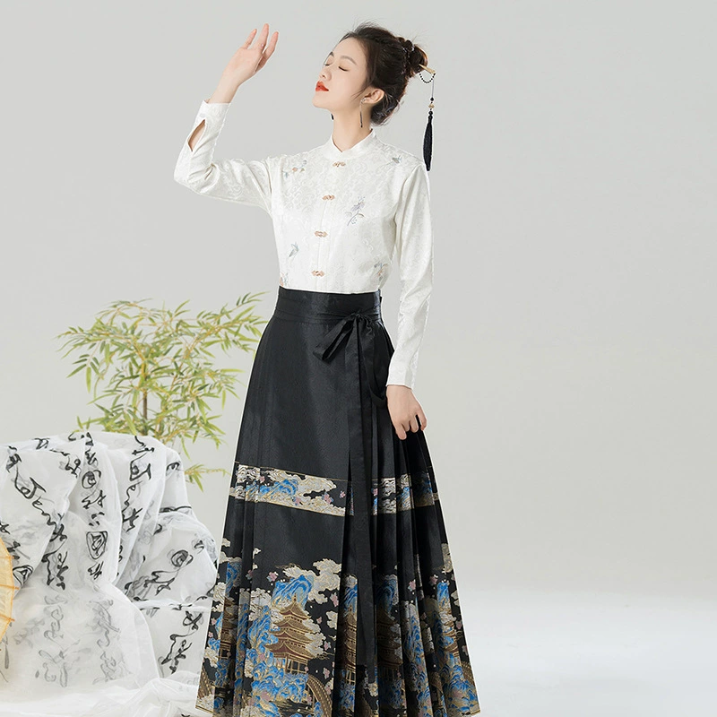 Настоящий выстрел в наличии тканая Золотая макияжная Цветочная юбка макси Hanfu новая в китайском стиле знаменитая вышитая юбка макси в этническом стиле 4,5 м качели