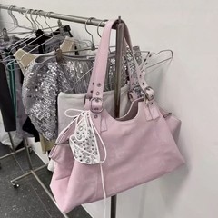 韩国小众品牌hieta新款铆钉牛仔包单肩手提包大容量托特腋下包女