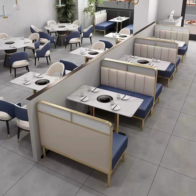 轻奢西餐厅饭店餐饮店桌椅靠墙卡座沙发火锅店烤肉店餐厅桌椅组合