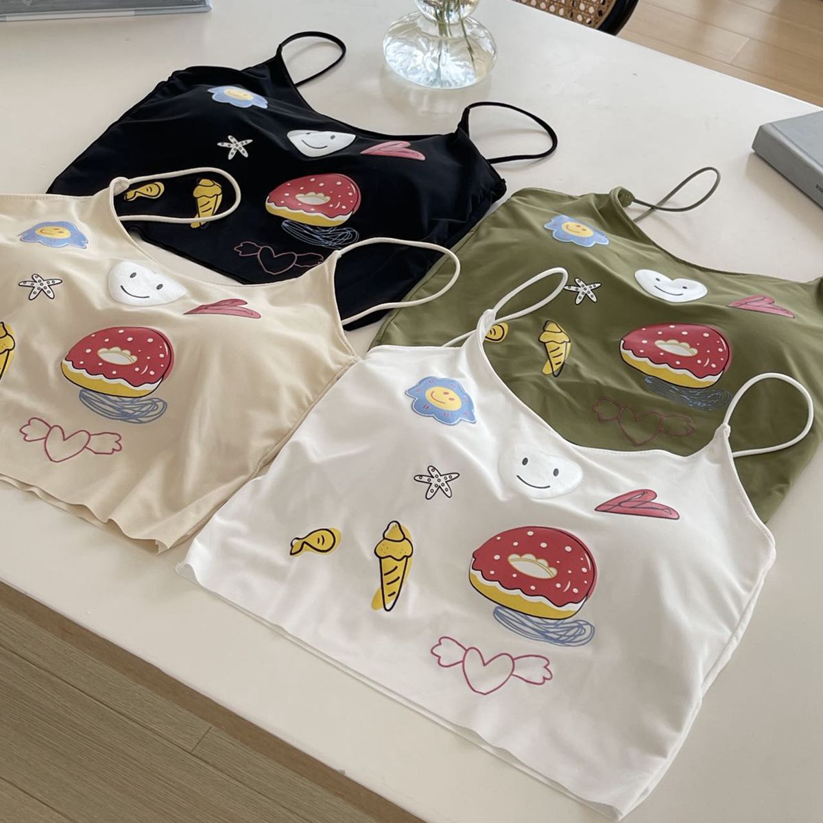 아이스 실크 소녀 슬링 가슴 포장 만화 낙서 인쇄 스파이스 소녀 슬리밍 편안한 통기성 가슴 패드 튜브 착용