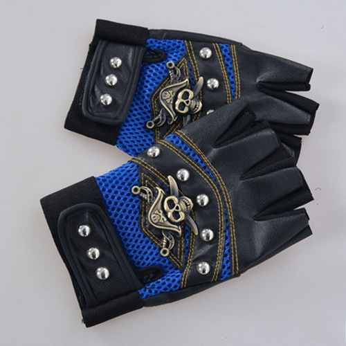 Men's Outdoor Hiking New Pirate Skull Head Personality Rivet Half Finger Leather Autumn Winter Sports Gloves Couple Cycling