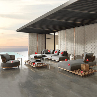 Sofá al aire libre transfronterizo patio nórdico todo el aluminio ocio arte combinación de silla de caña al aire libre muebles de caña combinación de mesa de té