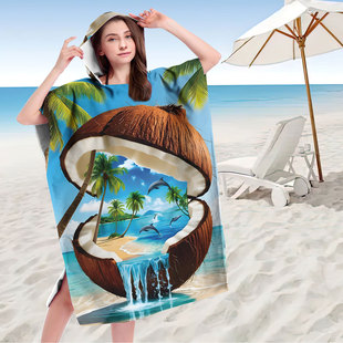 Hooded Wearable Bath Towel Beach Towel Cape Seaside Changing Towel Printed Hooded Bath Towel Microfiber Marine Series