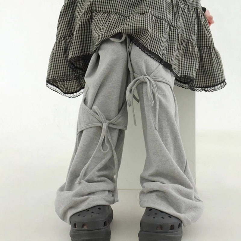 Fall/winter fleece-lined ~ South Korea ins handsome street retro triangle strap sports pants pants wide leg pants pants