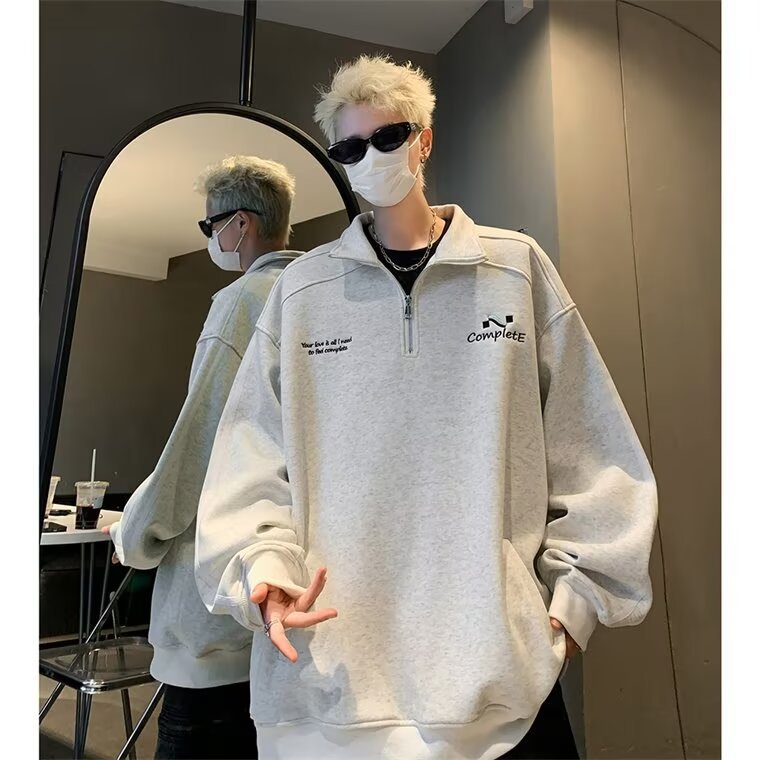 Casual americano de moda suelta retro versátil chaqueta hombre chaqueta de moda medio cremallera collar chaqueta de pareja