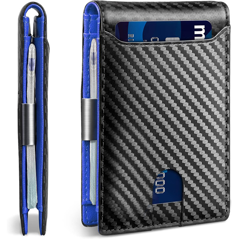 Cartera de hombre de alto nivel, bolso de tarjeta de cuero transfronterizo, bolso de tarjeta multiplaza, bolso de cuero RFID de fibra de carbono