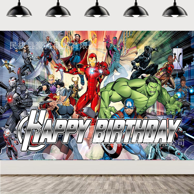 Foreign Trade Cross-border New City Hero Iron Man Photography Background Cloth Children's Birthday Party Banner Decoration Hanging Cloth