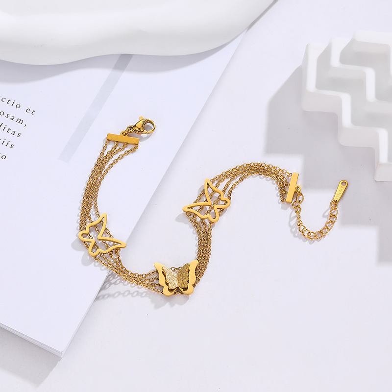 7g Weight Bracelets Classification 1 Piece Quantity Daily, Street Occasion Titanium Steel Material Butterfly Pattern Women's Gender Plating Design Elegant, Simple Style Style Titanium Steel Elegant Simple Style Butterfly Plating Bracelets 9