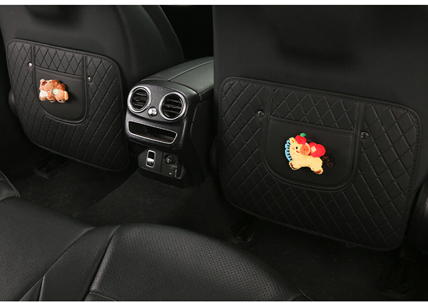 Cute Cartoon Car Seat Back Anti-Kick Pad for Ladies, Car Seat Back Anti-Dirt Pad with Storage Strap