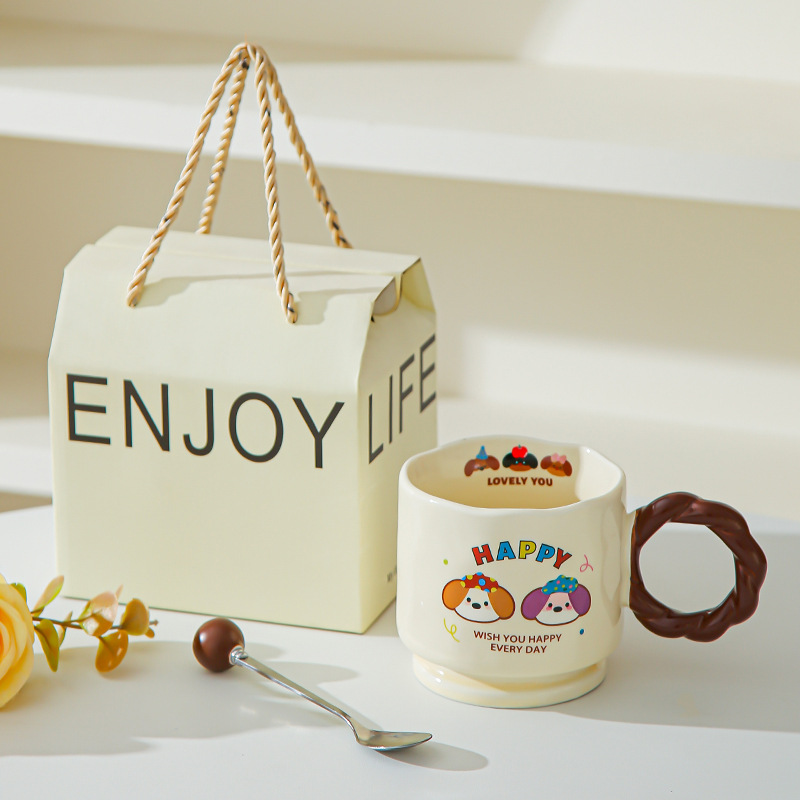 Creativo encantador dibujos animados taza de cerámica Boog taza de alta cara taza de marca taza de pareja taza de agua potable doméstica