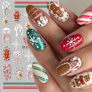 Cross-border New Nail Art Stickers Instagram Christmas Cartoon Gingerbread Man Snowflake Line Micro Carving Adhesive Nail Art Stickers