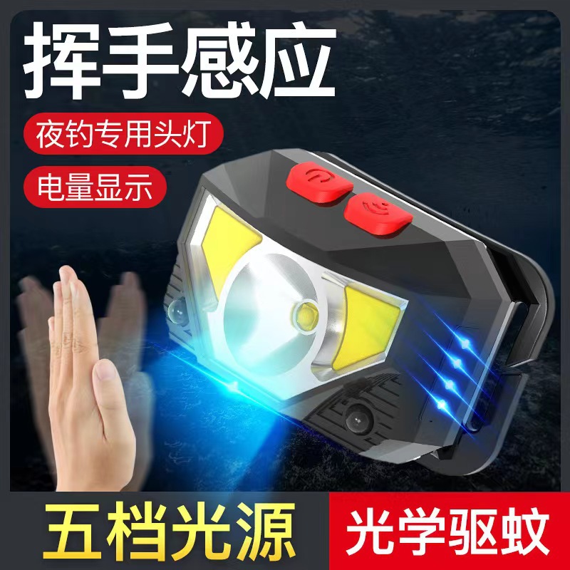Nuevo LED inducción luz roja Faro de pesca luz multifuncional COB luz fuerte faro mini USB batería incorporada image 4