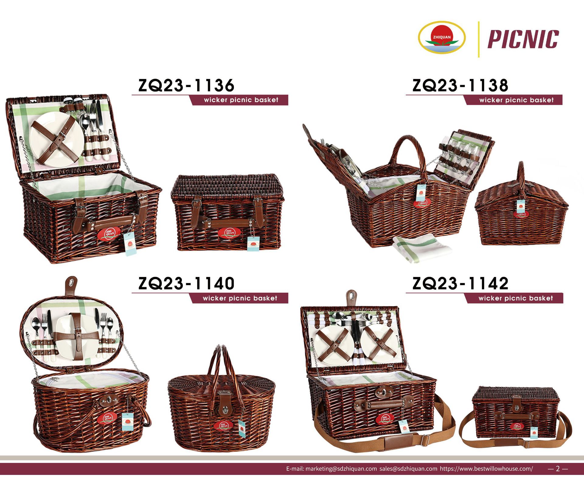 Comercio exterior personalizado de caña trenzada marco de sauce cesta de picnic doble grupo de cuatro bolsas de aislamiento de calor cesta de picnic cesta de sauce picnic