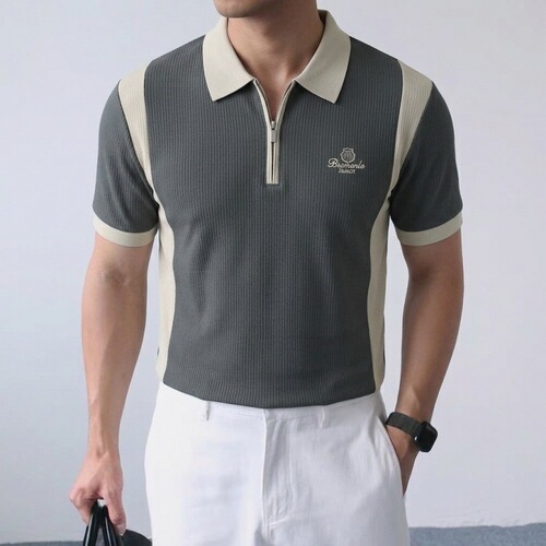 2026 Summer Short-Sleeved T-Shirt for Men, Plus-Size, Loose-Fit, Zip-Neck, Extra-Large Polo Shirt for Oversized Individuals, Relaxed-Fit T-Shirt for Big Guys