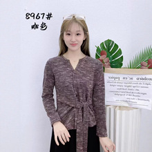 意大利竹节纱2025早秋新款气质V领收腰显瘦开衫上衣韩版长袖外搭