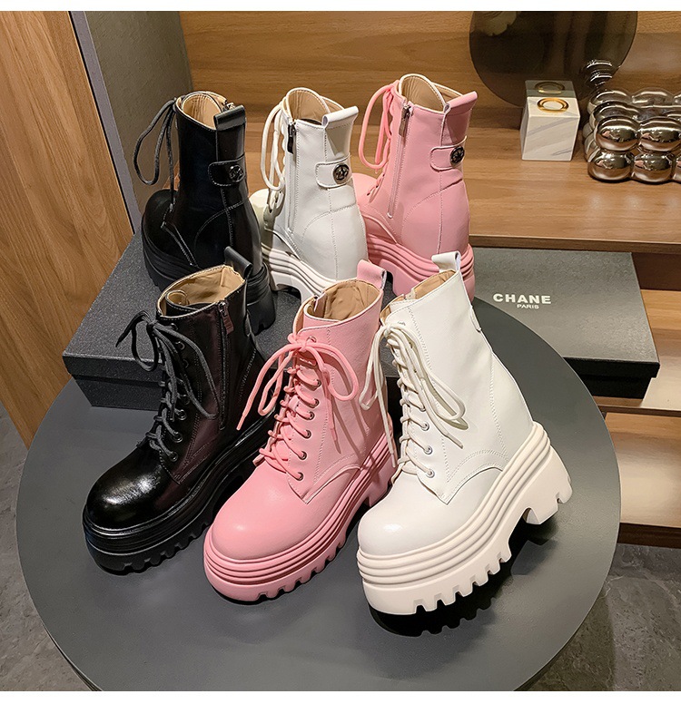 Boot nữ cổ thấp da thật gót siêu cao 15cm đế dày tăng chiều cao lót lông mùa thu đông — Lớp lót đơn màu trắng nhạt 12cm chi tiết 21