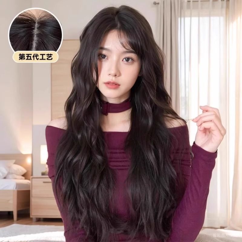 Ruolan Wig Female Hand Hook Front Lace Water Ripple Curly Hair Artificial Hair New Lolita Facial Slimming and Age Reduction Full Headgear