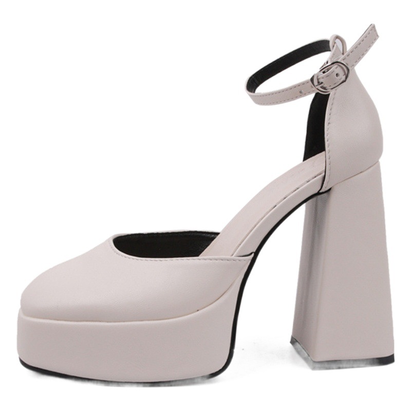 Zapatos Barbie de tacón ultra alto para mujer 2025 nueva primavera y otoño beige Baotou Mary Jane sandalias de tacón grueso zapatos de boda