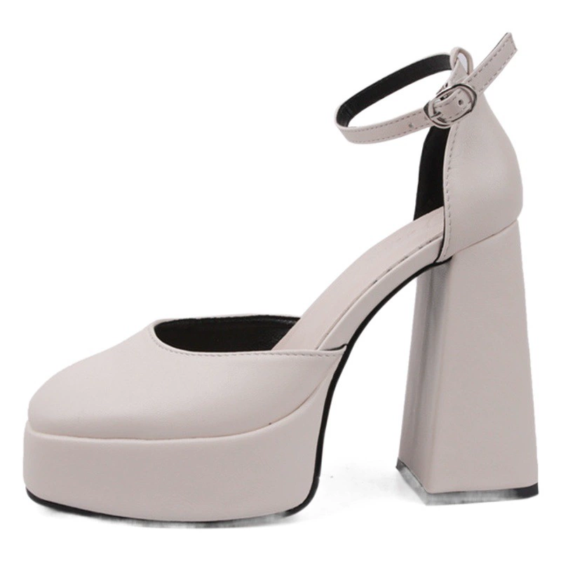 Женские туфли Барби на очень высоком каблуке, новинка весны и осени 2024, бежевые босоножки Baotou Mary Jane на толстом каблуке, свадебные туфли