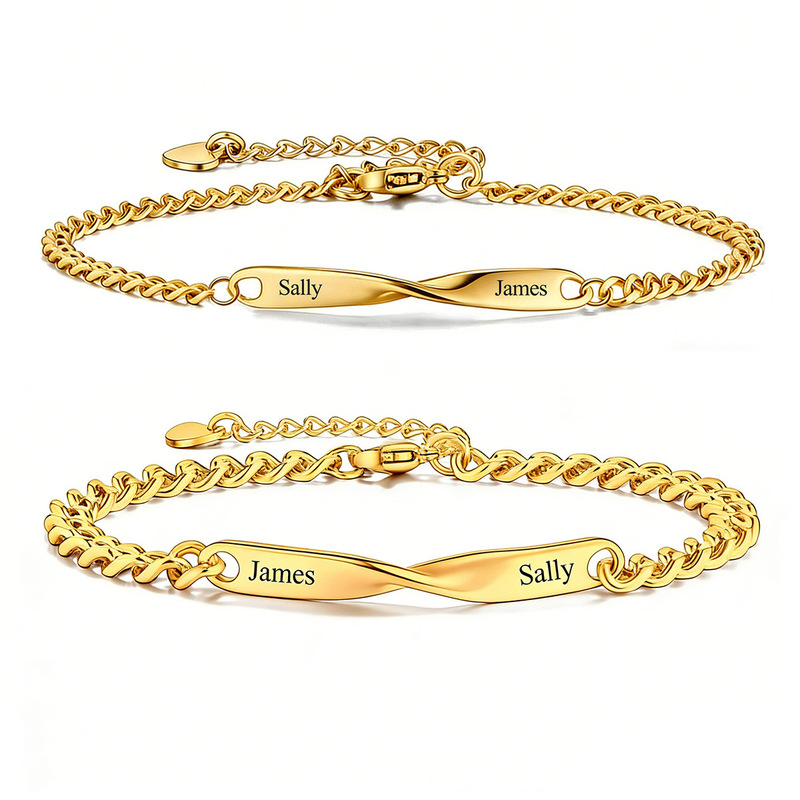 Mobius Couple Bracelet Steel Plate Personalized Engraving Chain Adjustable Bracelet Gold Steel Plate Engraving Bracelet Mobius Couple Bracelet Steel Plate Personalized Engraving Chain Adjustable Bracelet Gold Steel Plate Engraving Bracelet
