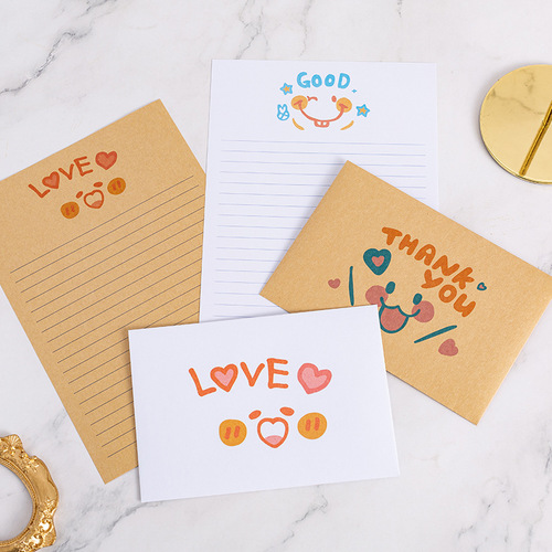 ins Japanese and Korean simple romantic cute cartoon expression letter paper set love letter kraft white paper letterhead