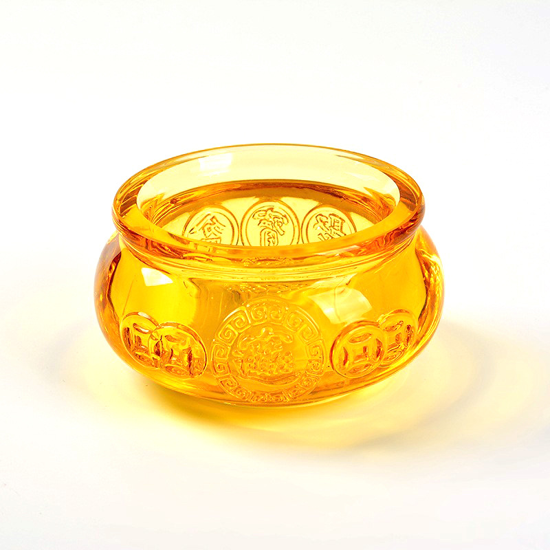 Decoración del hogar chino de vidrio esmaltado conjunto de realocamiento para atraer la fortuna regalo de cristal dorado ornamentos de cuenca