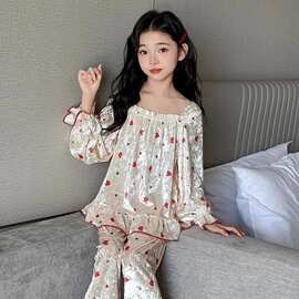 女童金丝绒睡衣春秋新款中大童儿童休闲两件套秋冬薄绒家居服套装