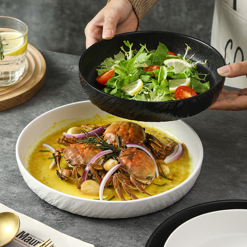 Plate Advanced Sense Ceramic Dish Household Round Plate Western Food Plate Exquisite Ritual Sense Seafood Dry Pot Deep Plate Soup Plate
